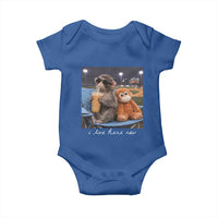 Funny Punch Monkey Baseball Baby Onesie I Live Here Now Ballpark Graphic