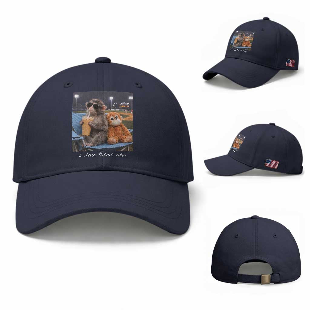 Funny Punch Monkey Baseball Baseball Cap I Live Here Now Ballpark Graphic