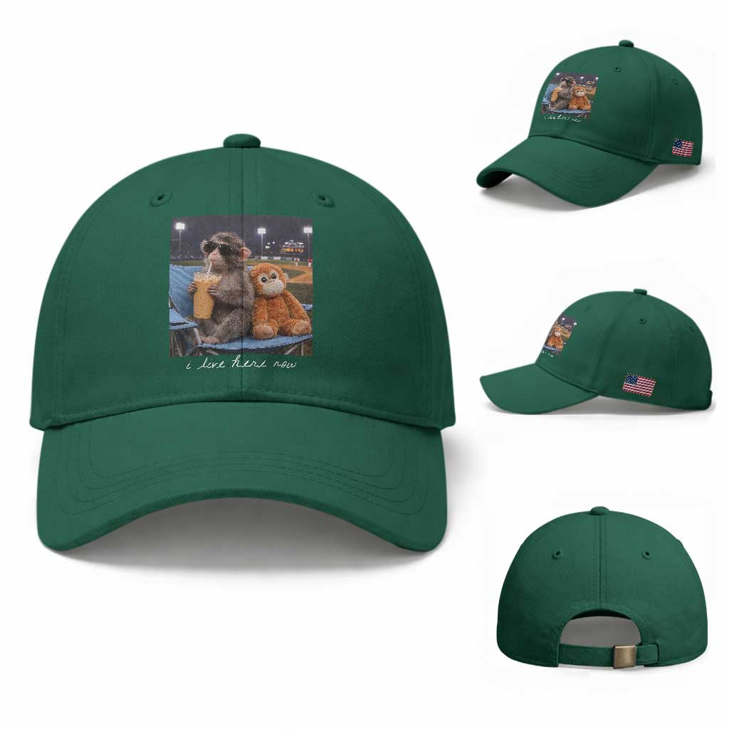 Funny Punch Monkey Baseball Baseball Cap I Live Here Now Ballpark Graphic