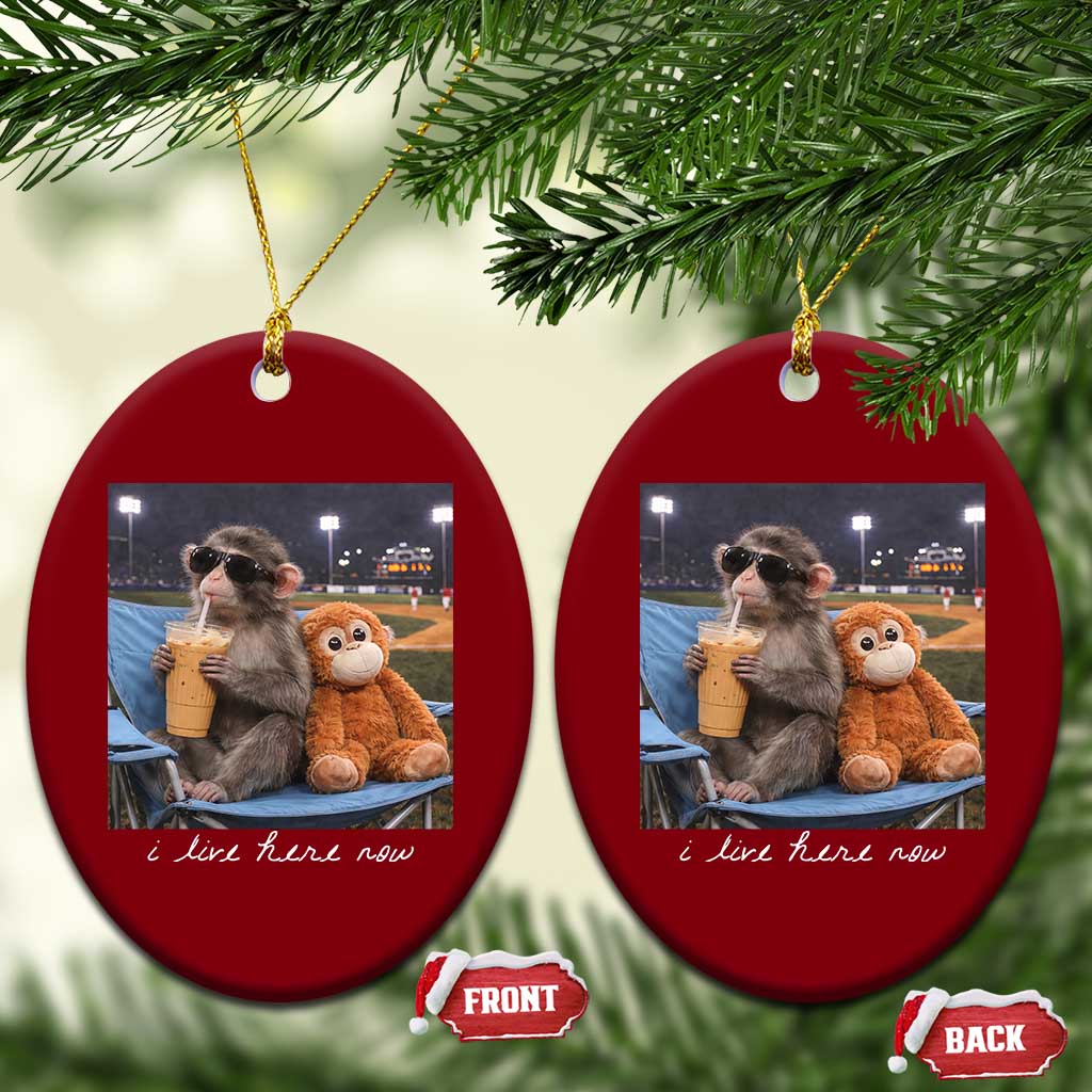 Funny Punch Monkey Baseball Ceramic Ornament I Live Here Now Ballpark Graphic