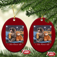Funny Punch Monkey Baseball Ceramic Ornament I Live Here Now Ballpark Graphic