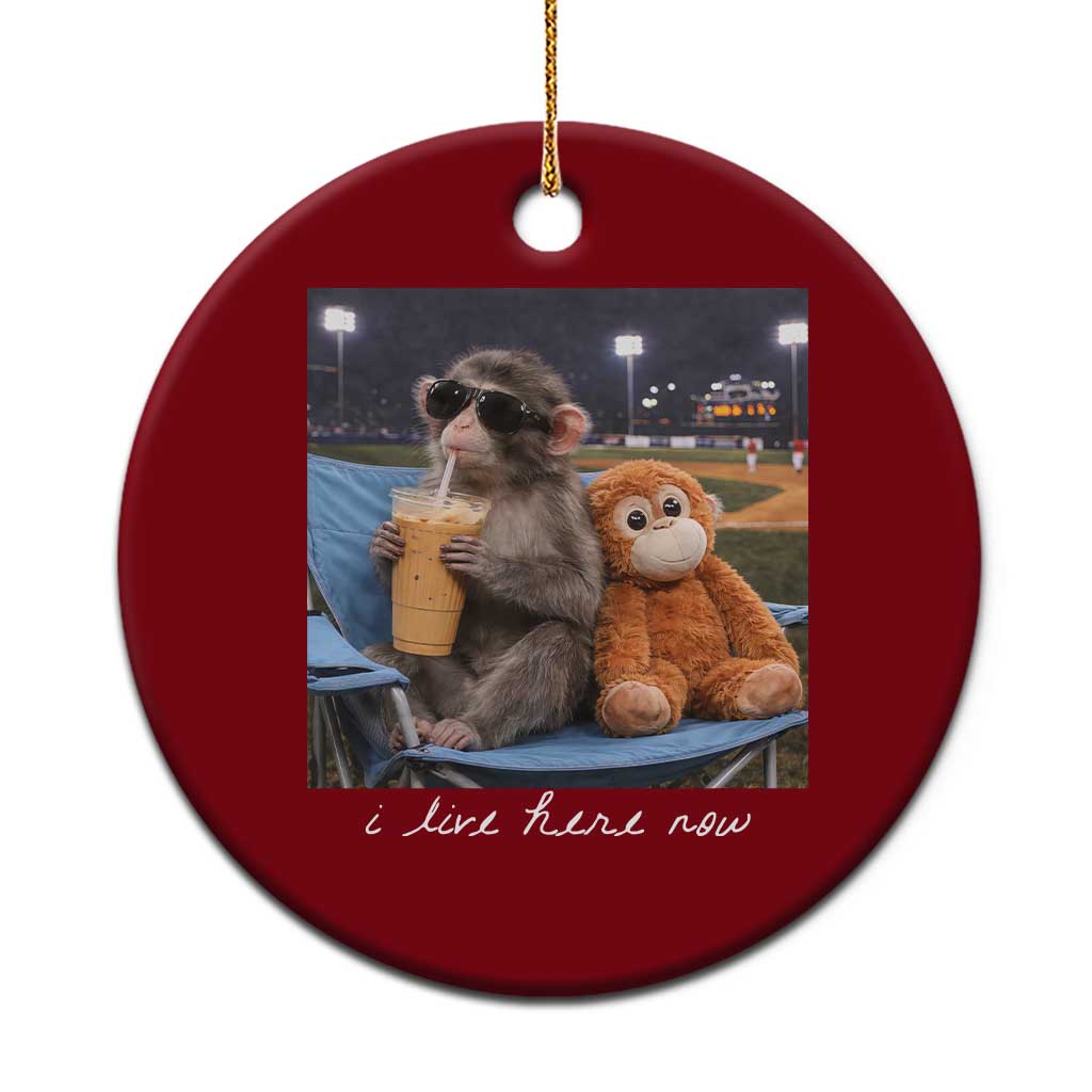 Funny Punch Monkey Baseball Ceramic Ornament I Live Here Now Ballpark Graphic