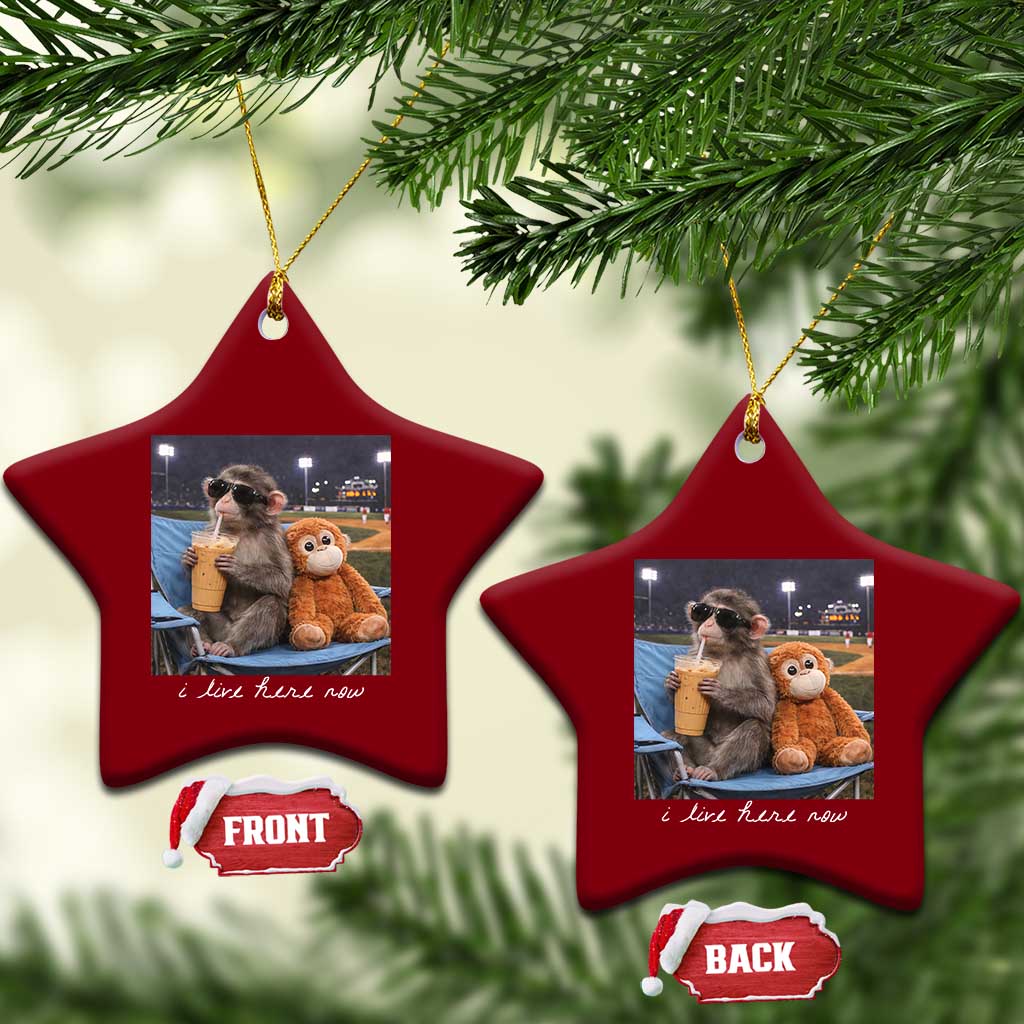 Funny Punch Monkey Baseball Ceramic Ornament I Live Here Now Ballpark Graphic