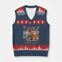 Funny Punch Monkey Baseball V-Neck Knit Sweater Vest I Live Here Now Ballpark Graphic
