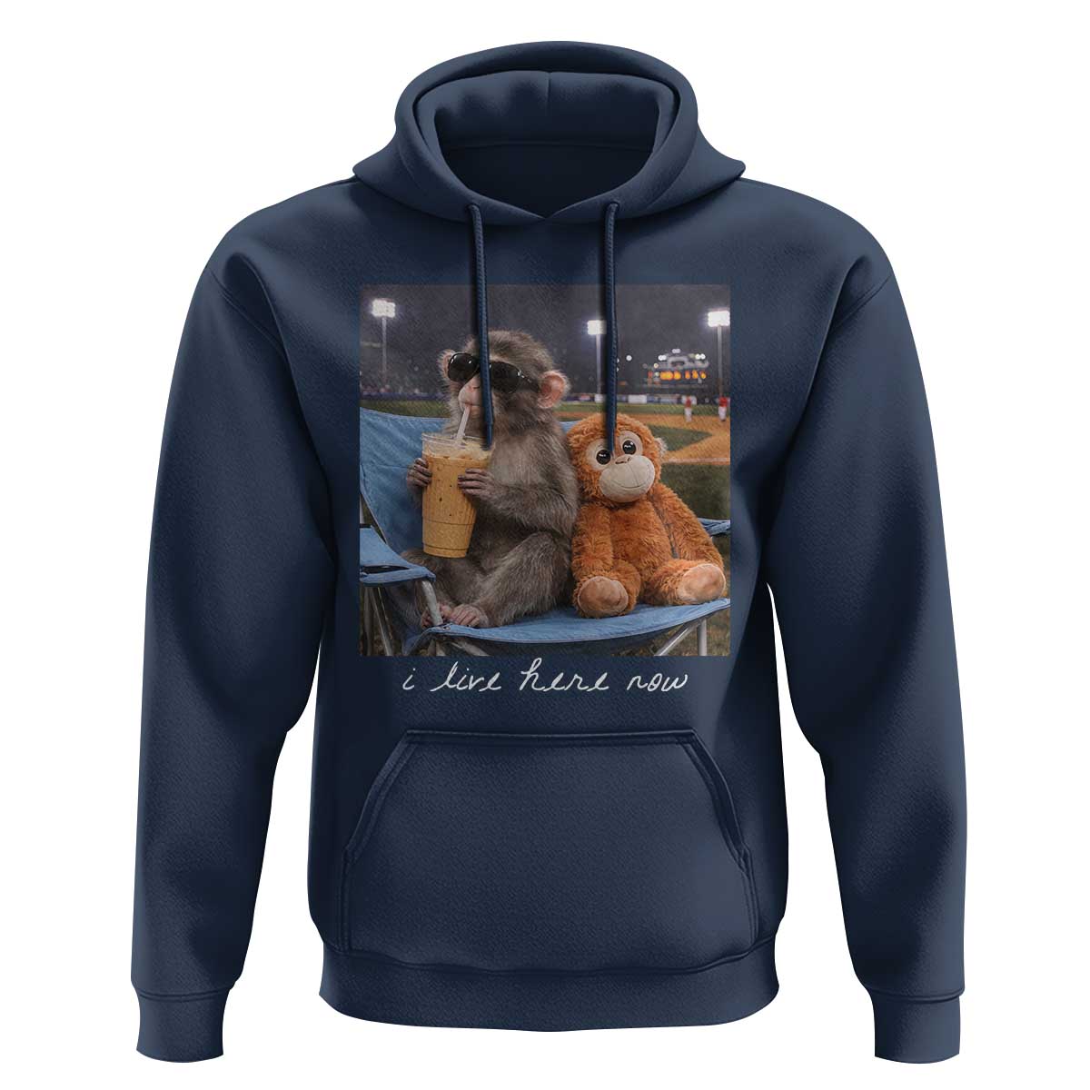 Funny Punch Monkey Baseball Hoodie I Live Here Now Ballpark Graphic
