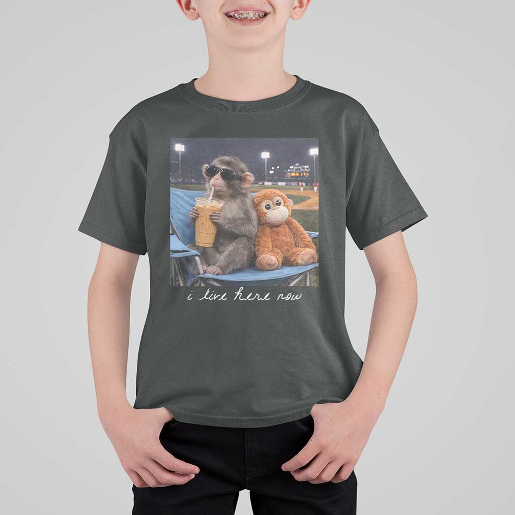 Funny Punch Monkey Baseball T Shirt For Kid I Live Here Now Ballpark Graphic