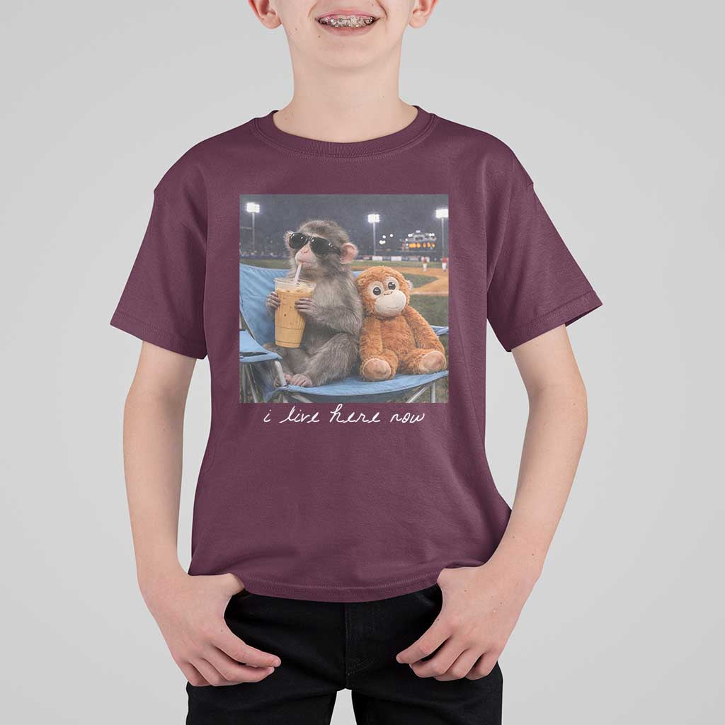 Funny Punch Monkey Baseball T Shirt For Kid I Live Here Now Ballpark Graphic