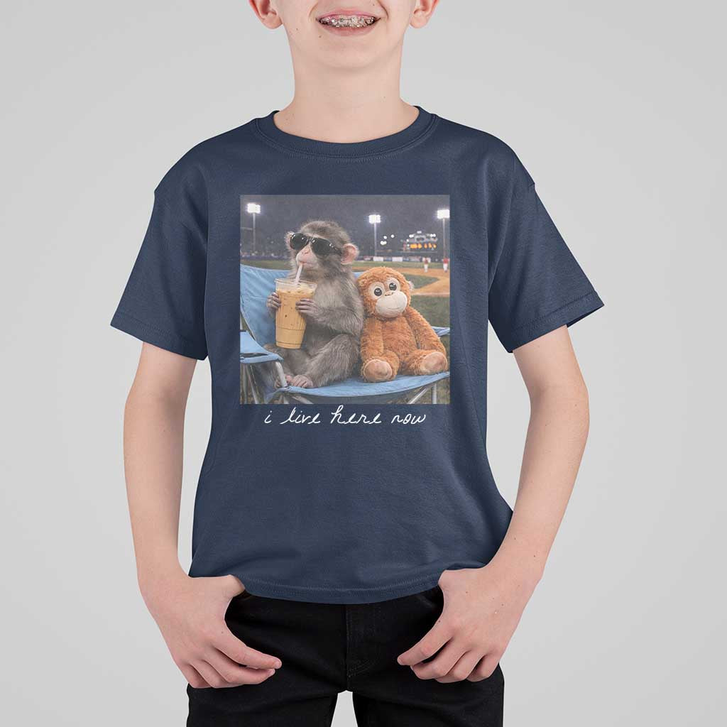 Funny Punch Monkey Baseball T Shirt For Kid I Live Here Now Ballpark Graphic