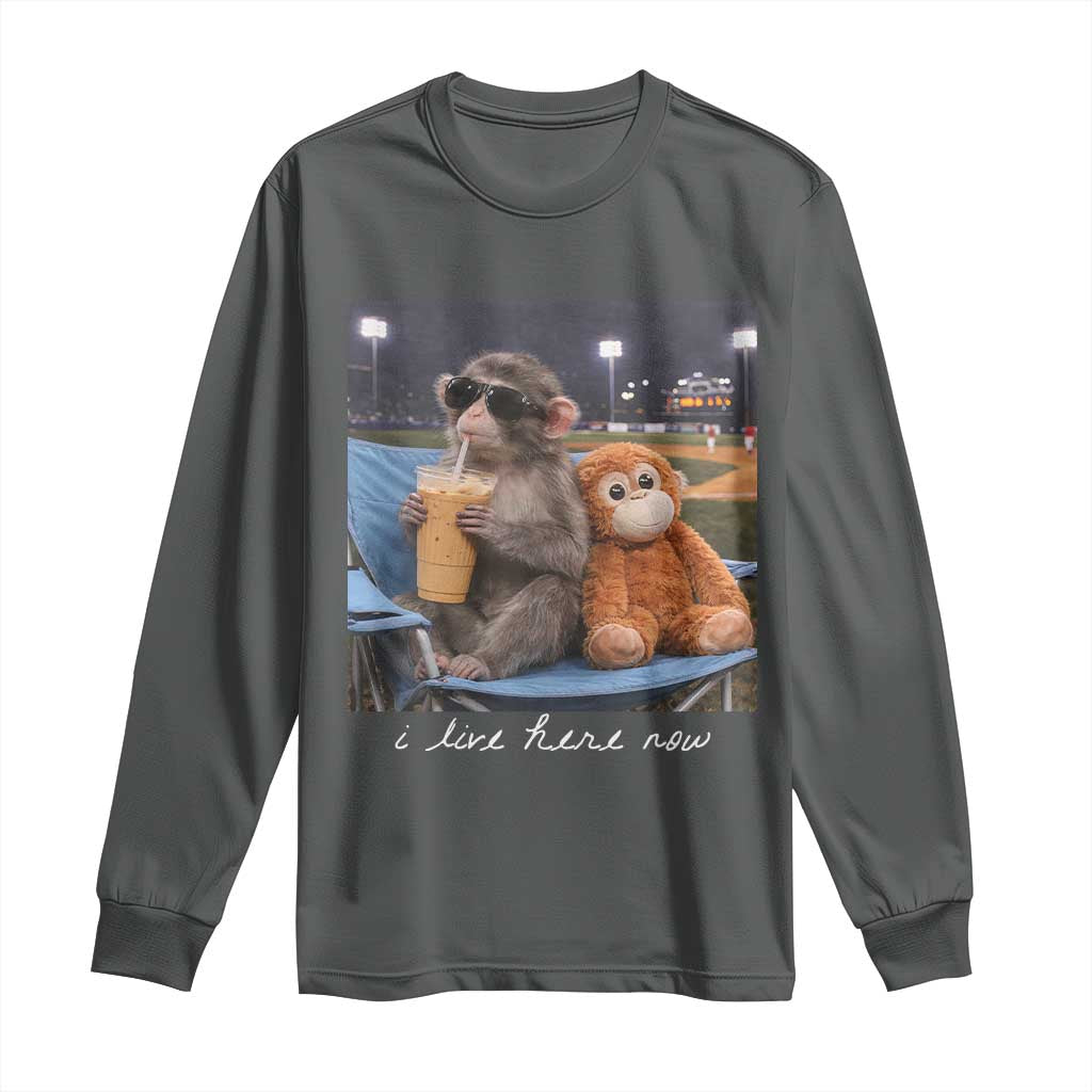 Funny Punch Monkey Baseball Long Sleeve Shirt I Live Here Now Ballpark Graphic