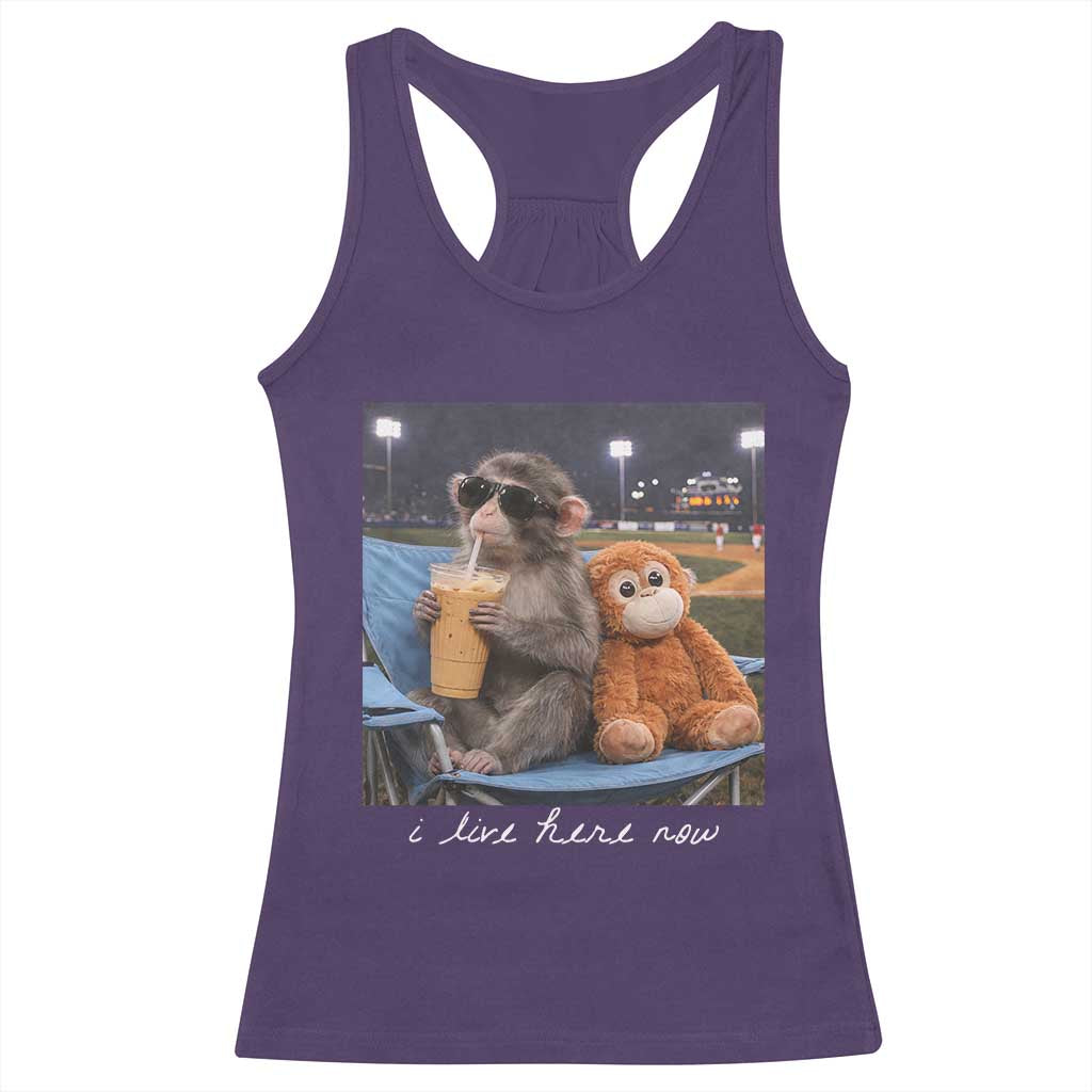 Funny Punch Monkey Baseball Racerback Tank Top I Live Here Now Ballpark Graphic