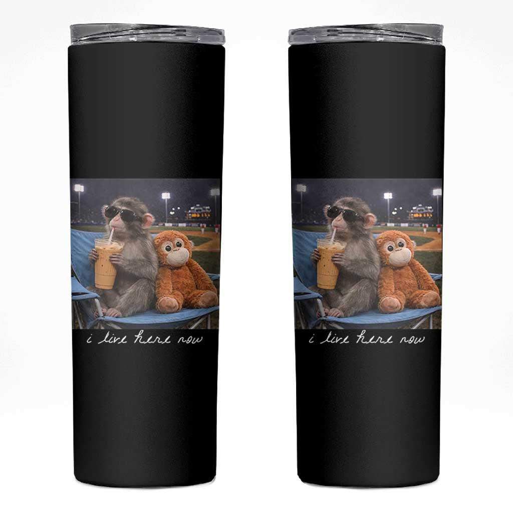 Funny Punch Monkey Baseball Skinny Tumbler I Live Here Now Ballpark Graphic