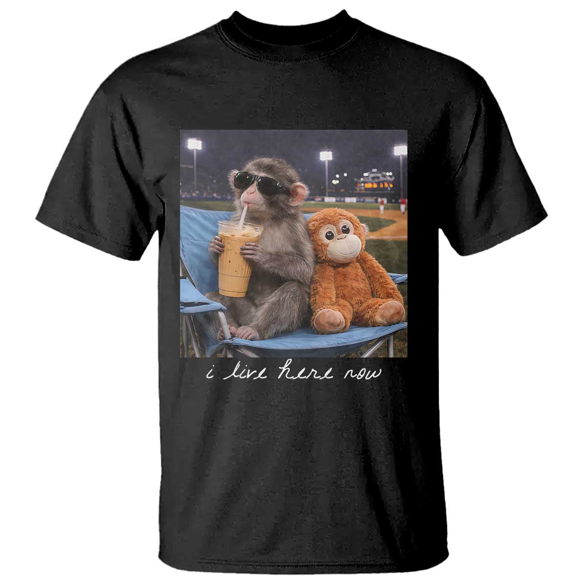 Funny Punch Monkey Baseball T Shirt I Live Here Now Ballpark Graphic