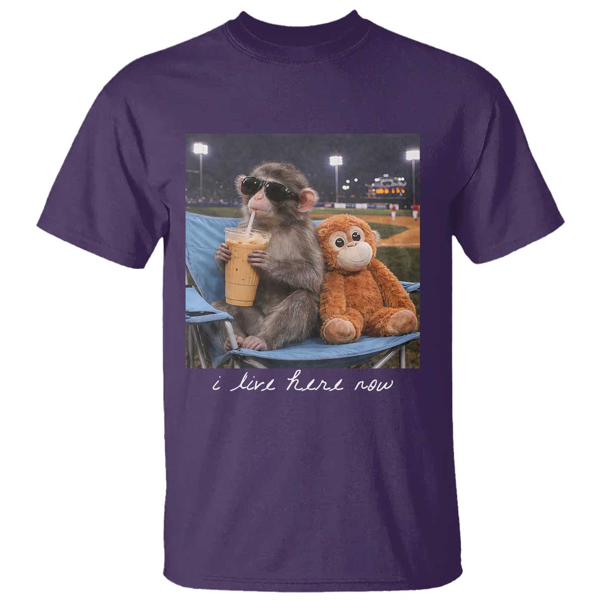 Funny Punch Monkey Baseball T Shirt I Live Here Now Ballpark Graphic