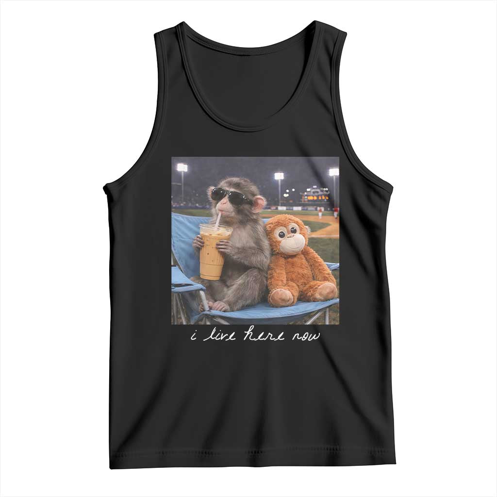 Funny Punch Monkey Baseball Tank Top I Live Here Now Ballpark Graphic