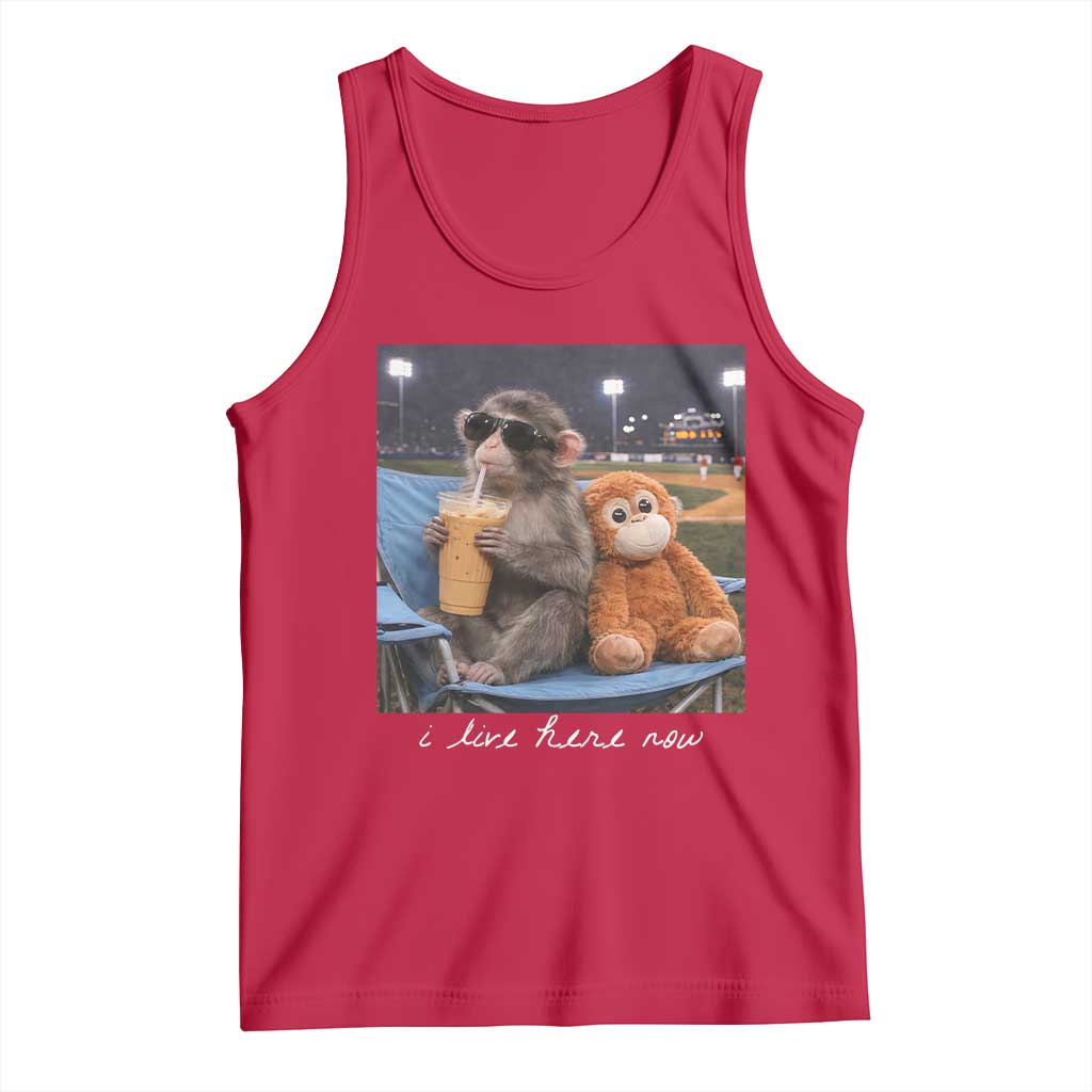 Funny Punch Monkey Baseball Tank Top I Live Here Now Ballpark Graphic