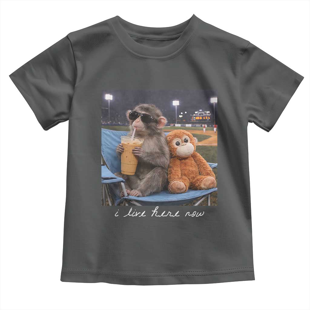 Funny Punch Monkey Baseball Toddler T Shirt I Live Here Now Ballpark Graphic