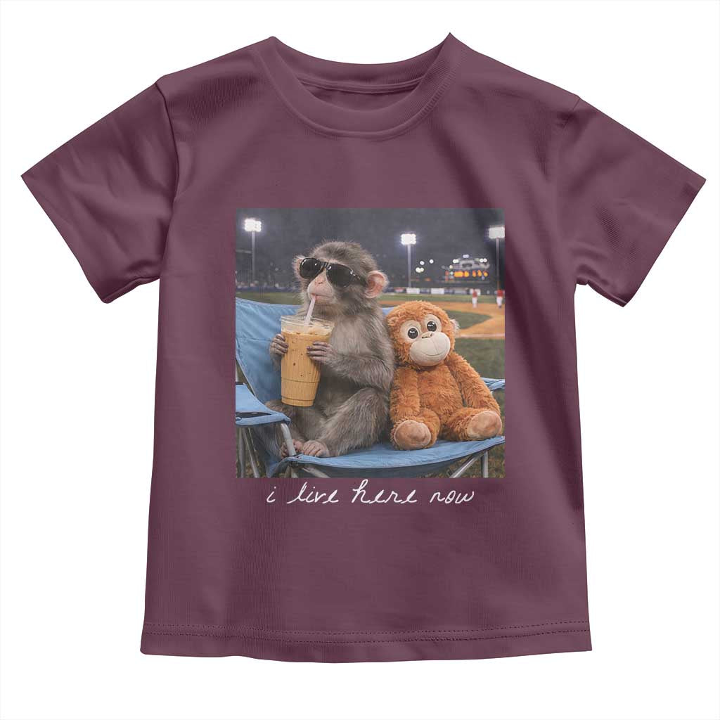 Funny Punch Monkey Baseball Toddler T Shirt I Live Here Now Ballpark Graphic
