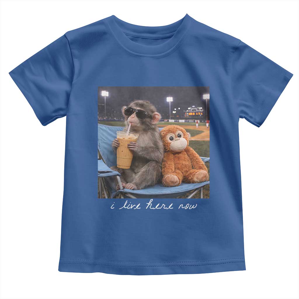 Funny Punch Monkey Baseball Toddler T Shirt I Live Here Now Ballpark Graphic