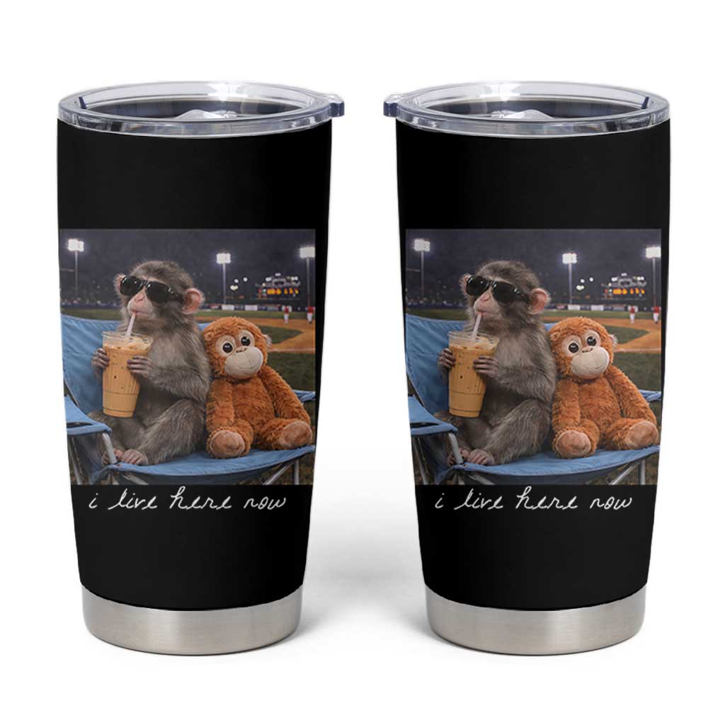 Funny Punch Monkey Baseball Tumbler Cup I Live Here Now Ballpark Graphic