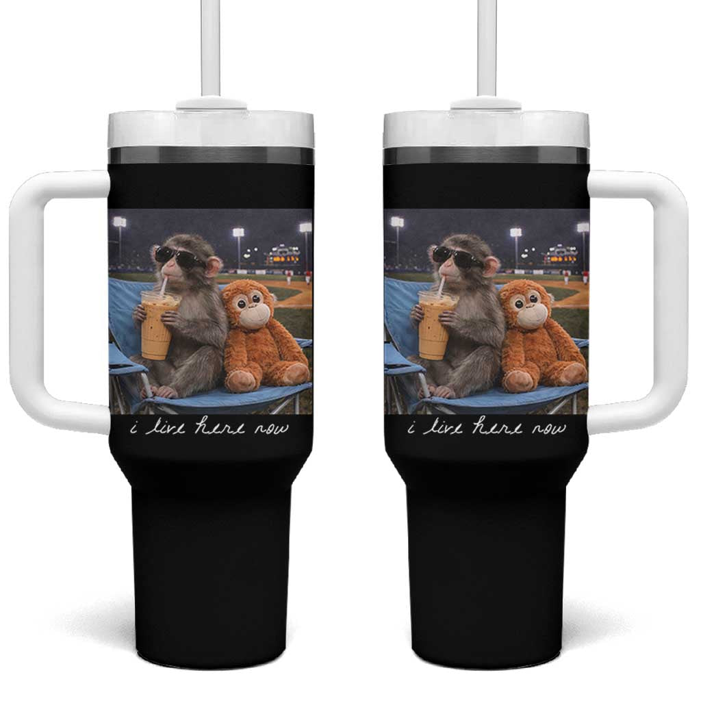 Funny Punch Monkey Baseball Tumbler With Handle I Live Here Now Ballpark Graphic
