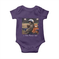 I Live Here Now Punch Monkey Baby Onesie Funny Drinking Iced Coffee Baseball Field