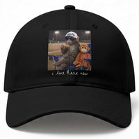 I Live Here Now Punch Monkey Baseball Cap Funny Drinking Iced Coffee Baseball Field