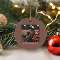 I Live Here Now Punch Monkey Ceramic Ornament Funny Drinking Iced Coffee Baseball Field