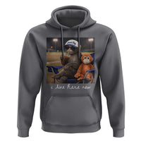 I Live Here Now Punch Monkey Hoodie Funny Drinking Iced Coffee Baseball Field