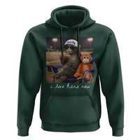 I Live Here Now Punch Monkey Hoodie Funny Drinking Iced Coffee Baseball Field