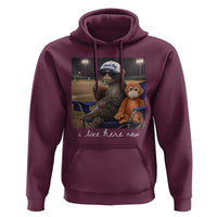 I Live Here Now Punch Monkey Hoodie Funny Drinking Iced Coffee Baseball Field