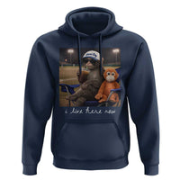 I Live Here Now Punch Monkey Hoodie Funny Drinking Iced Coffee Baseball Field