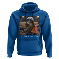 I Live Here Now Punch Monkey Hoodie Funny Drinking Iced Coffee Baseball Field