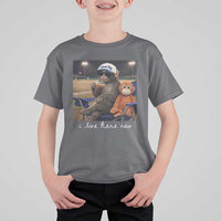 I Live Here Now Punch Monkey T Shirt For Kid Funny Drinking Iced Coffee Baseball Field