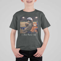 I Live Here Now Punch Monkey T Shirt For Kid Funny Drinking Iced Coffee Baseball Field