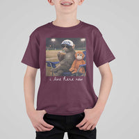 I Live Here Now Punch Monkey T Shirt For Kid Funny Drinking Iced Coffee Baseball Field