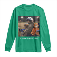 I Live Here Now Punch Monkey Long Sleeve Shirt Funny Drinking Iced Coffee Baseball Field