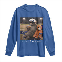 I Live Here Now Punch Monkey Long Sleeve Shirt Funny Drinking Iced Coffee Baseball Field