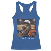I Live Here Now Punch Monkey Racerback Tank Top Funny Drinking Iced Coffee Baseball Field