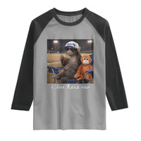 I Live Here Now Punch Monkey Raglan Shirt Funny Drinking Iced Coffee Baseball Field