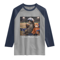 I Live Here Now Punch Monkey Raglan Shirt Funny Drinking Iced Coffee Baseball Field