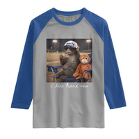 I Live Here Now Punch Monkey Raglan Shirt Funny Drinking Iced Coffee Baseball Field