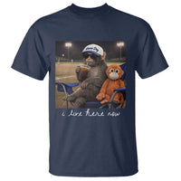 I Live Here Now Punch Monkey T Shirt Funny Drinking Iced Coffee Baseball Field