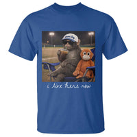 I Live Here Now Punch Monkey T Shirt Funny Drinking Iced Coffee Baseball Field