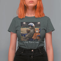 I Live Here Now Punch Monkey T Shirt For Women Funny Drinking Iced Coffee Baseball Field