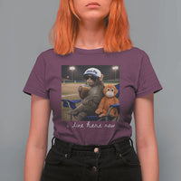 I Live Here Now Punch Monkey T Shirt For Women Funny Drinking Iced Coffee Baseball Field