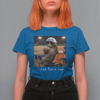 I Live Here Now Punch Monkey T Shirt For Women Funny Drinking Iced Coffee Baseball Field