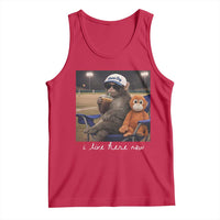 I Live Here Now Punch Monkey Tank Top Funny Drinking Iced Coffee Baseball Field