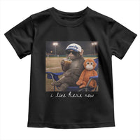 I Live Here Now Punch Monkey Toddler T Shirt Funny Drinking Iced Coffee Baseball Field