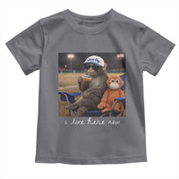I Live Here Now Punch Monkey Toddler T Shirt Funny Drinking Iced Coffee Baseball Field