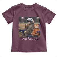 I Live Here Now Punch Monkey Toddler T Shirt Funny Drinking Iced Coffee Baseball Field